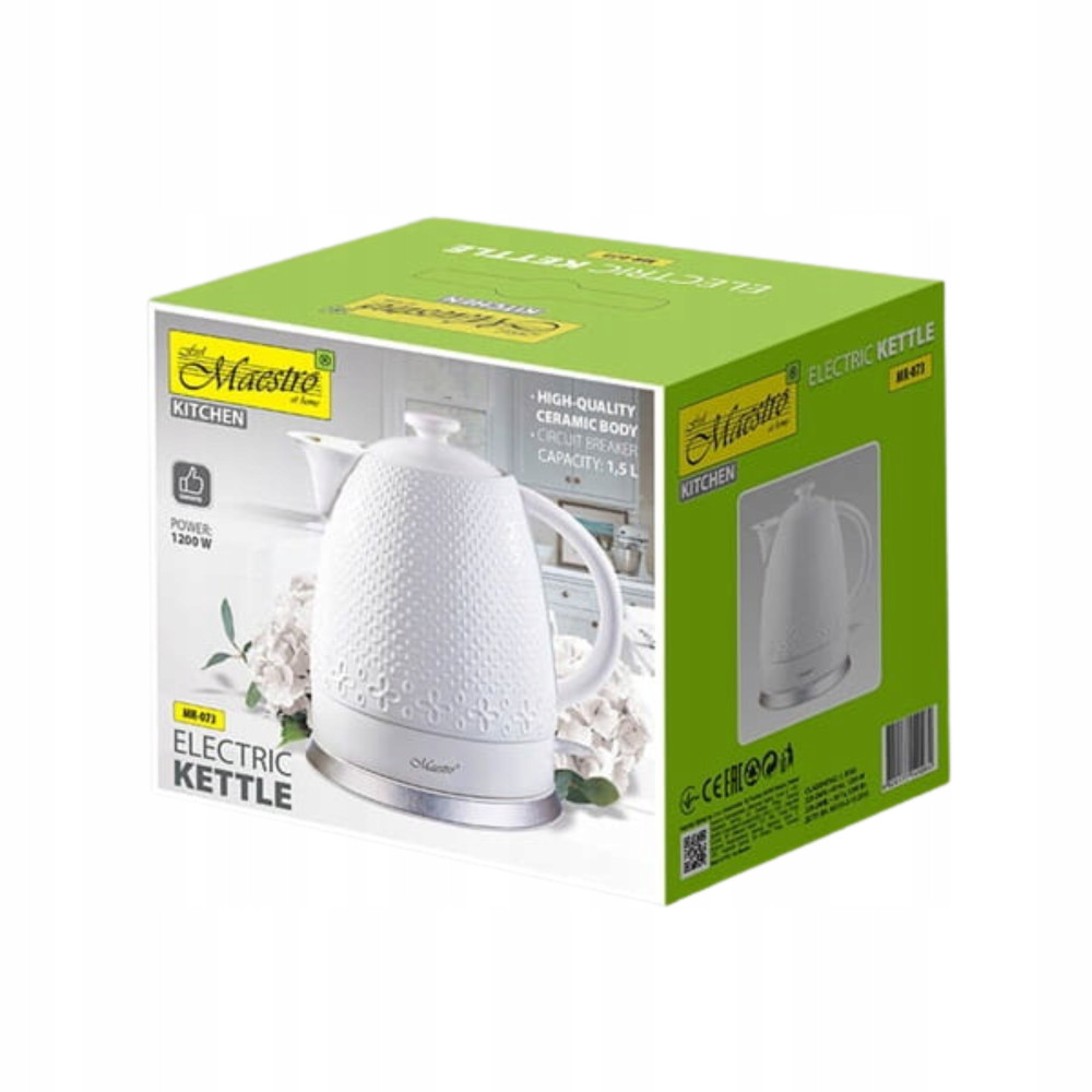 Biay czajnik elektryczny we wzr kwiatowy na opakowaniu, 1200W, 1.5L.