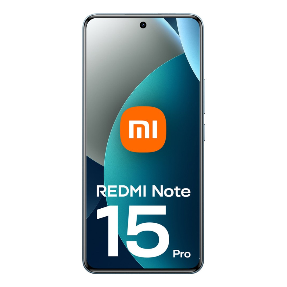 Niebieski smartfon Xiaomi Redmi Note 15 Pro z pomarańczowym logo Mi.