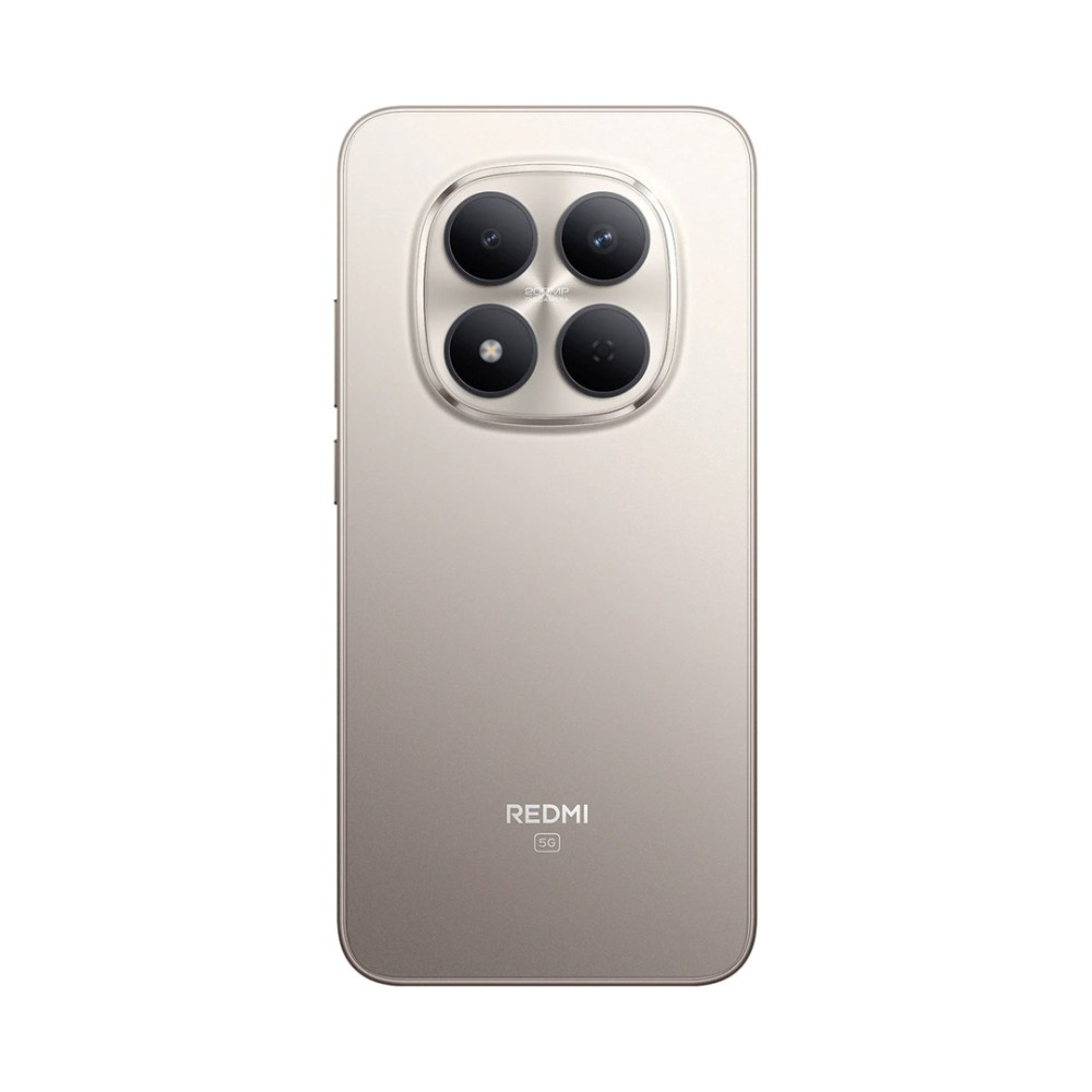 Retro di uno smartphone argentato con configurazione quad-camera e logo Redmi 5G.