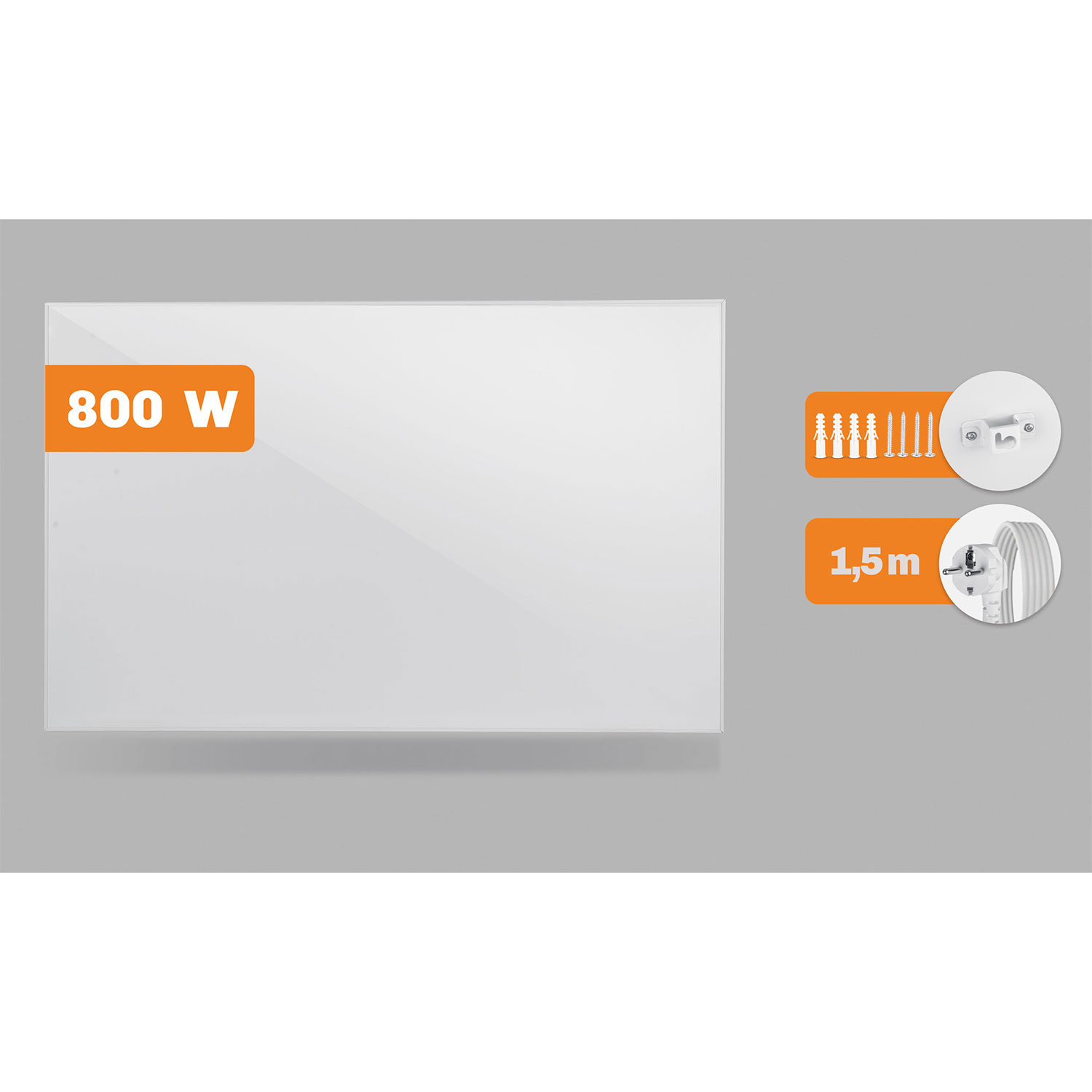 Biała grzałka, 800W, z osprzętem montażowym i przewodem 1,5m.