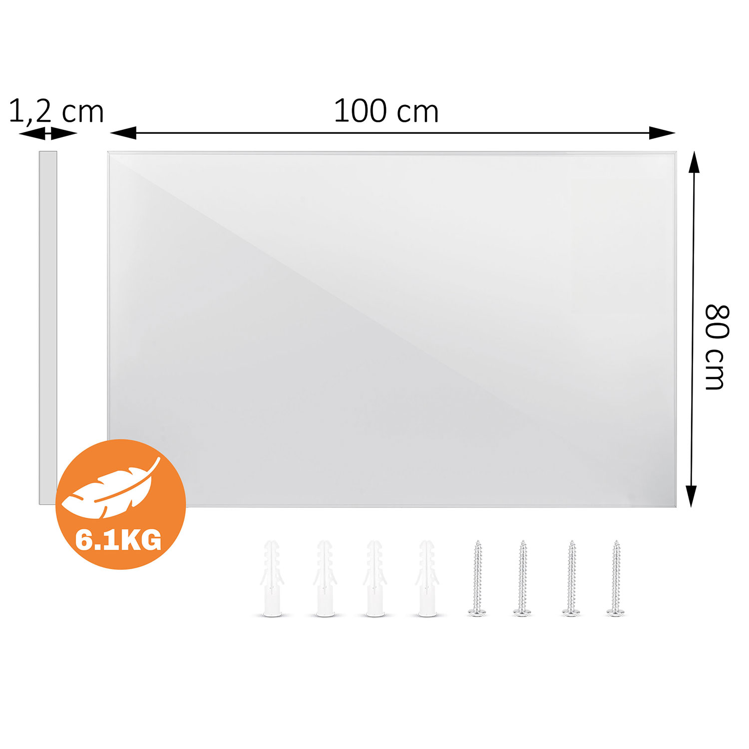 Biała płyta 100x80cm, grubość 1,2cm. Kołki i śruby w zestawie.
