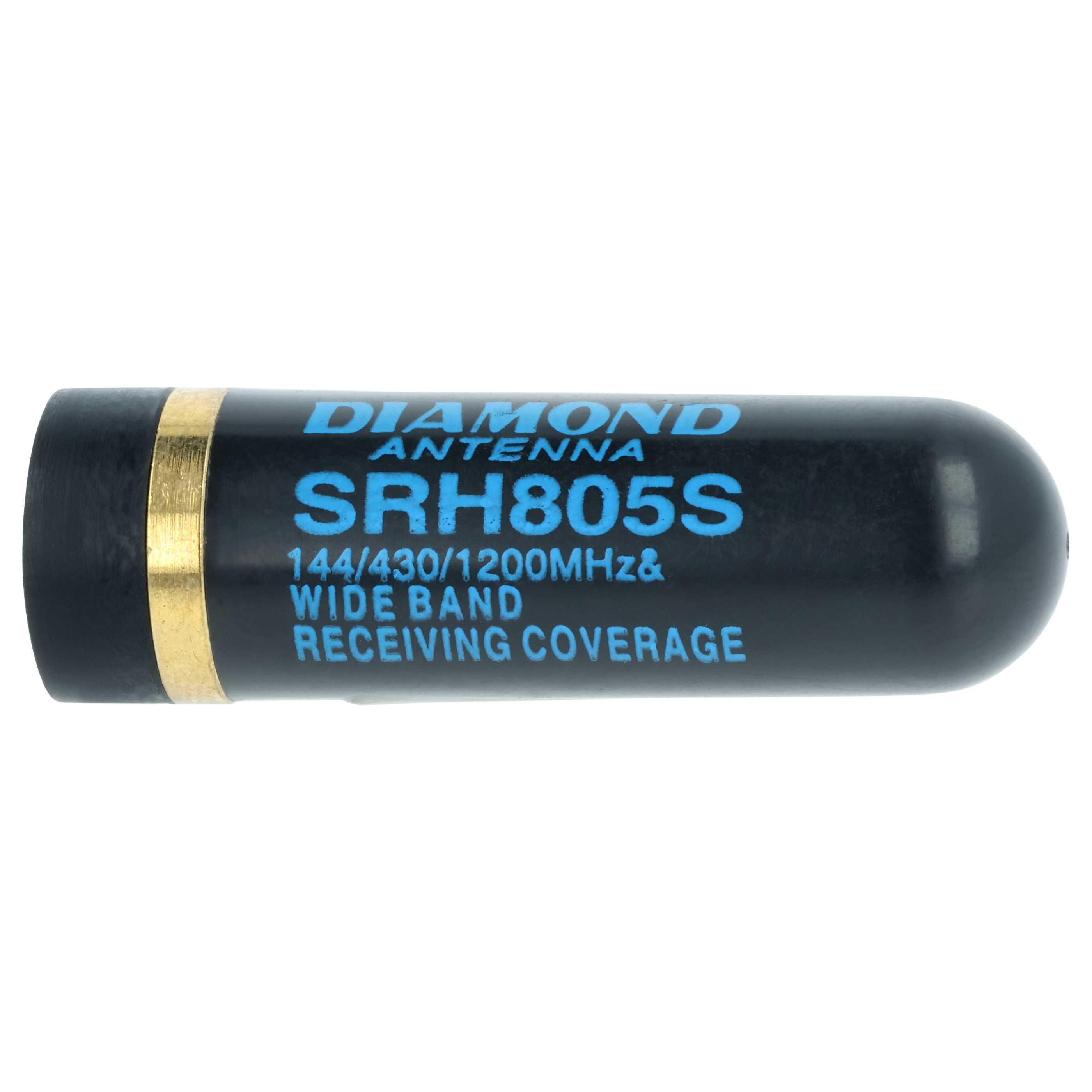 Schwarze Antenne mit blauen Schriftzug DIAMOND SRH805S, 144/430/1200MHz.