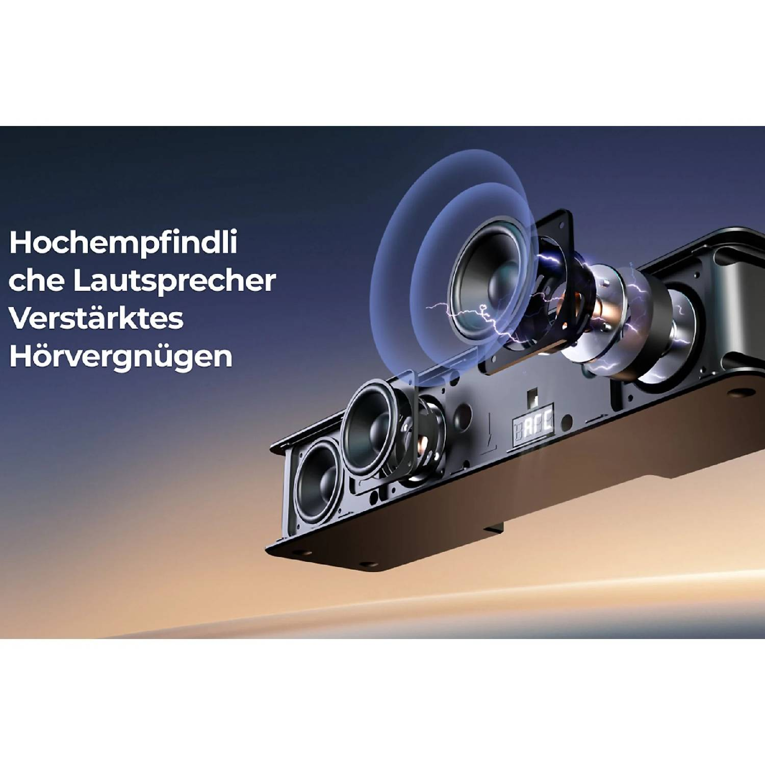 Vue éclatée d'un haut-parleur montrant les haut-parleurs et les composants internes.