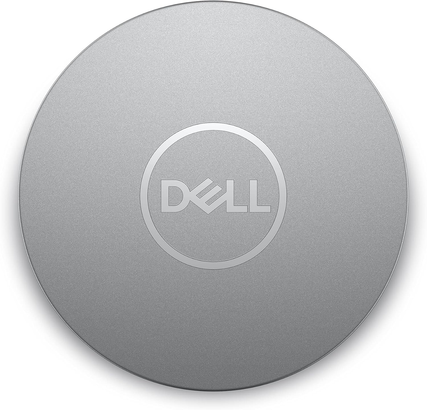 Silberne runde Dell-Abdeckung mit Logo.
