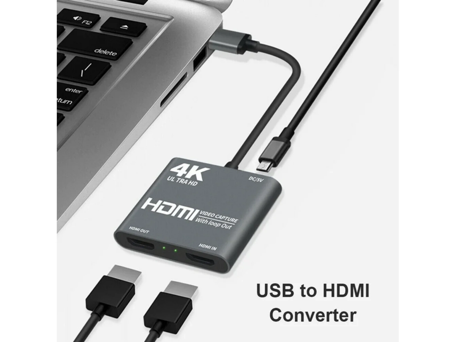 Ein HDMI-Aufnahmegerät ist an einen Laptop angeschlossen.