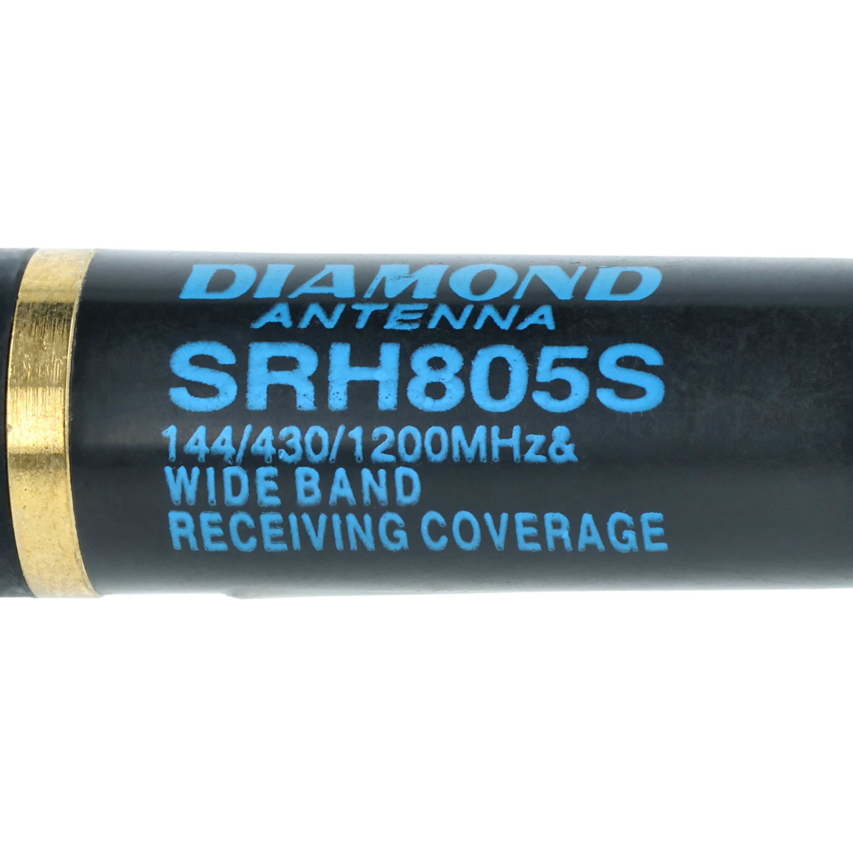 Schwarzer Stab mit blauen Beschriftungen: DIAMOND ANTENNA SRH805S.