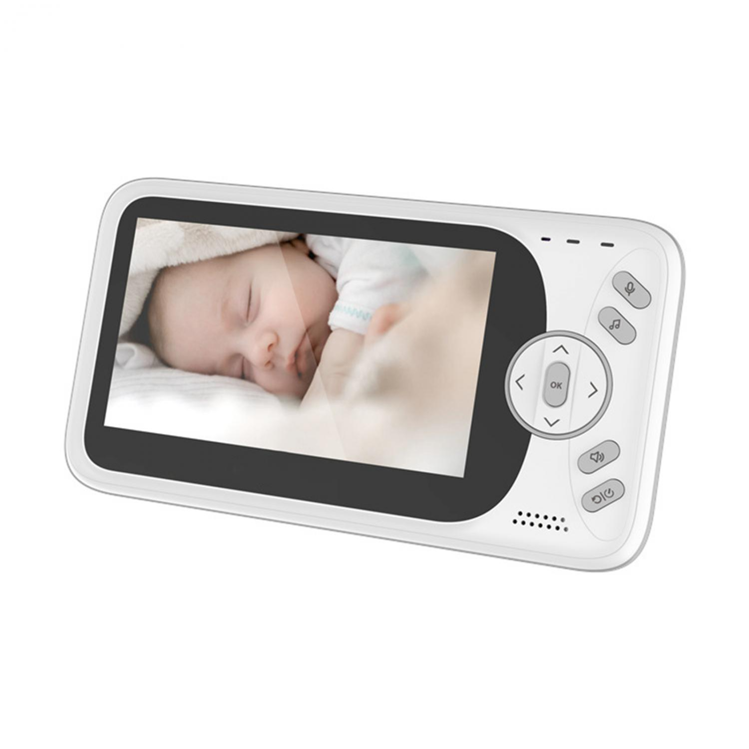 Ein weißer Babyphone-Monitor zeigt ein schlafendes Baby auf dem Bildschirm.