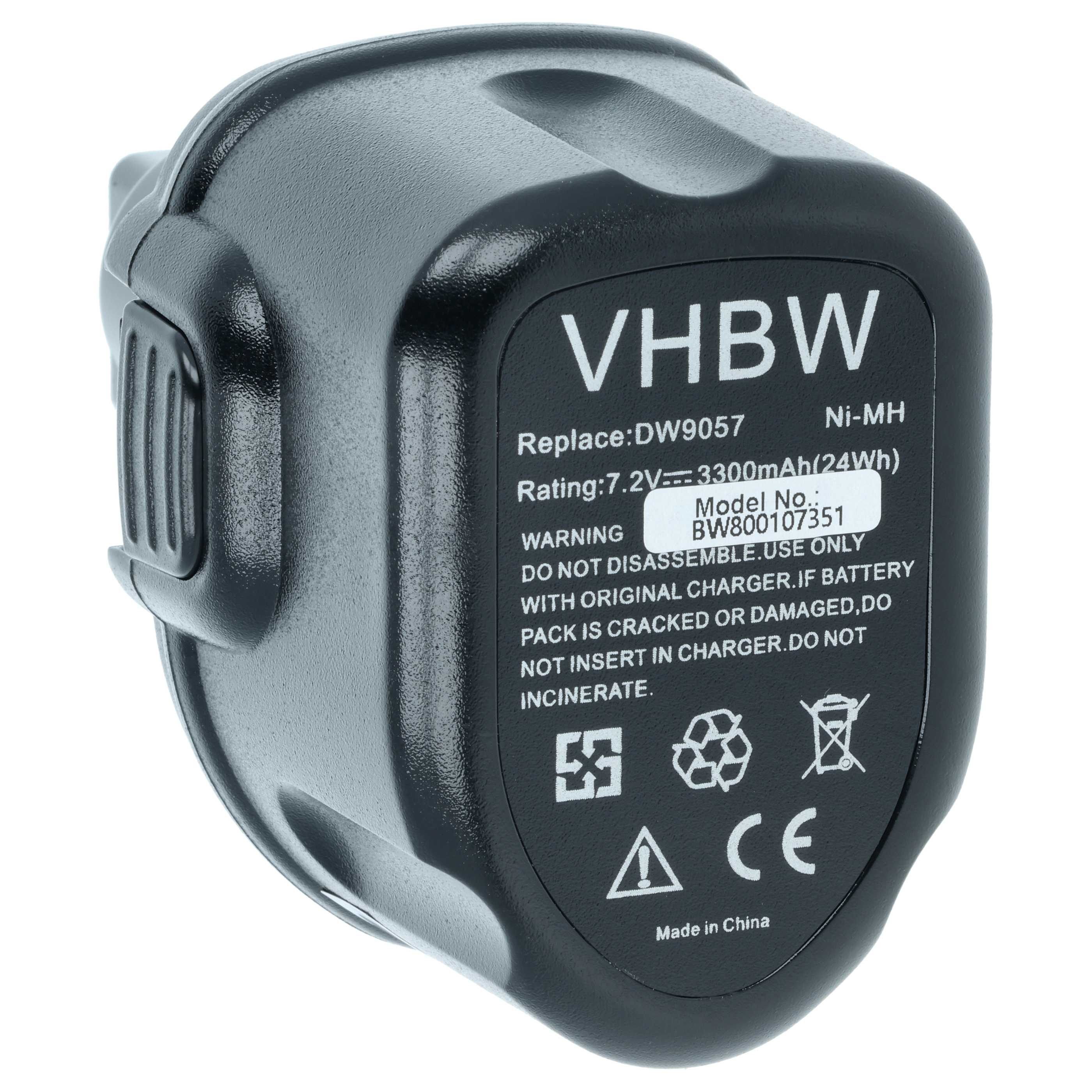Schwarzer Akku mit Aufschriften: VHBW, Ni-MH, 7.2V, 3300mAh.