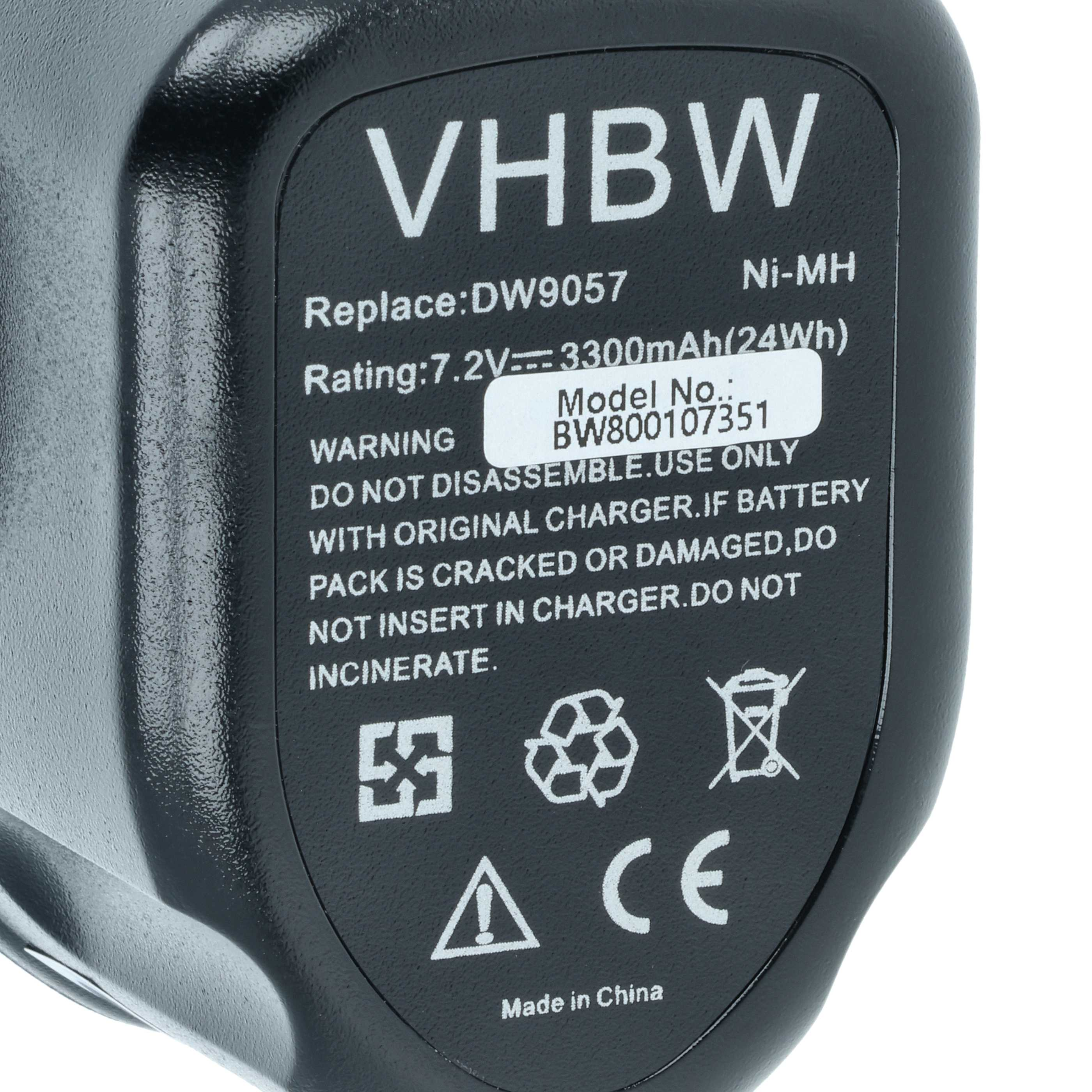 Schwarzer Akku mit Aufschriften: VHBW, 7.2V, 3300mAh, Ni-MH, Made in China.