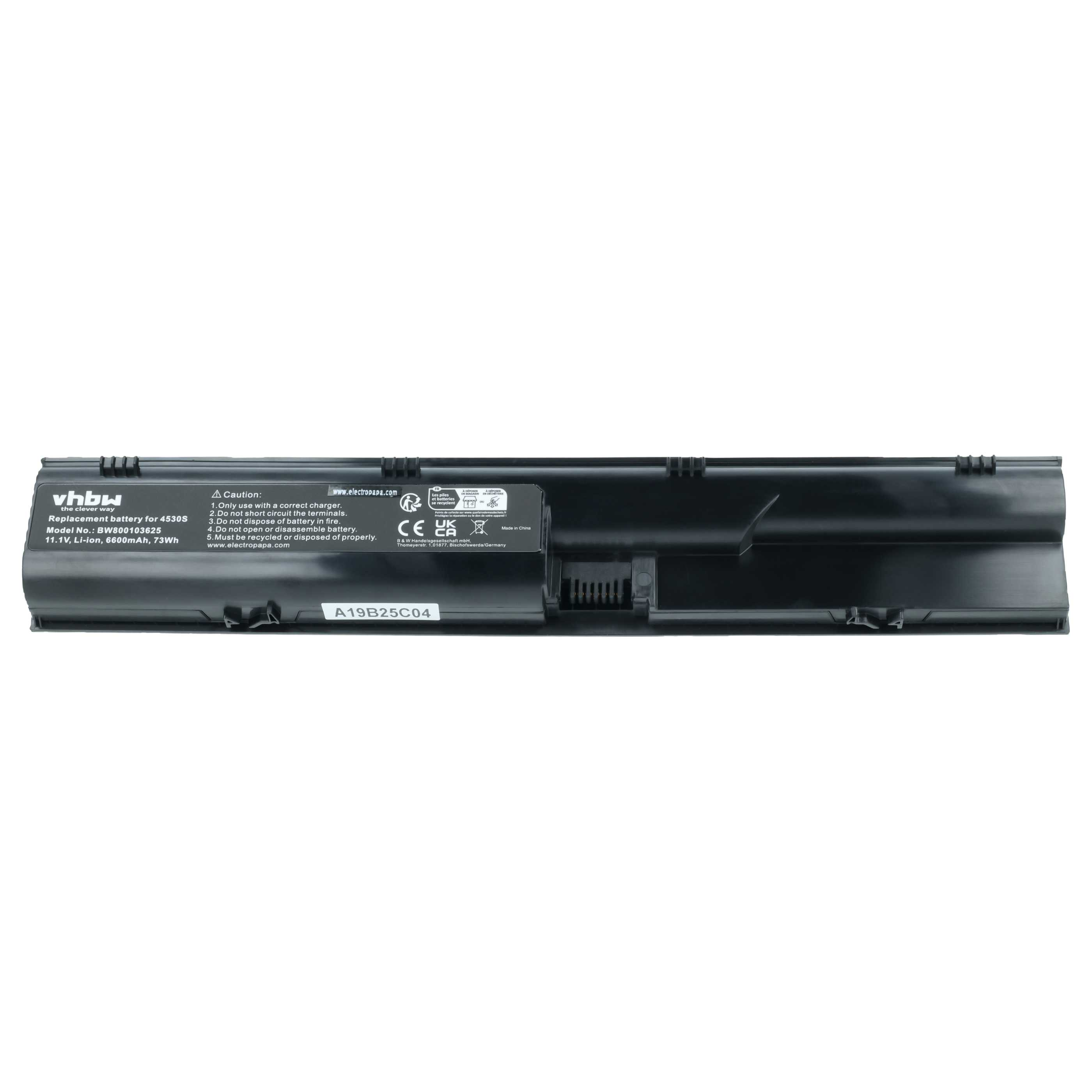 Schwarzer Laptop-Akku mit Beschriftung, Modell BW800103625.