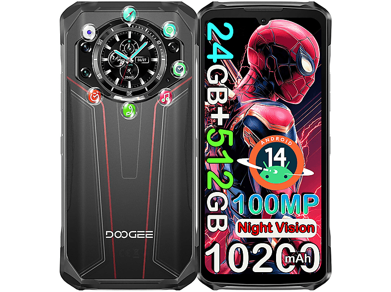 DOOGEE S119 24GB 1.32" Rear Screen 10200mAh 100MP NFC 512 GB Rot Dual SIM