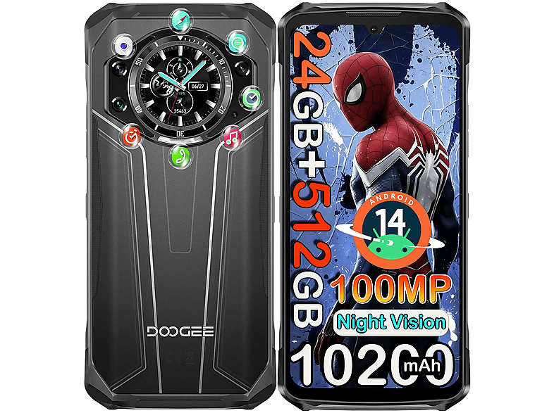 DOOGEE S119 24GB 1.32" Rear Screen 10200mAh 100MP NFC 512 GB Silber Dual SIM