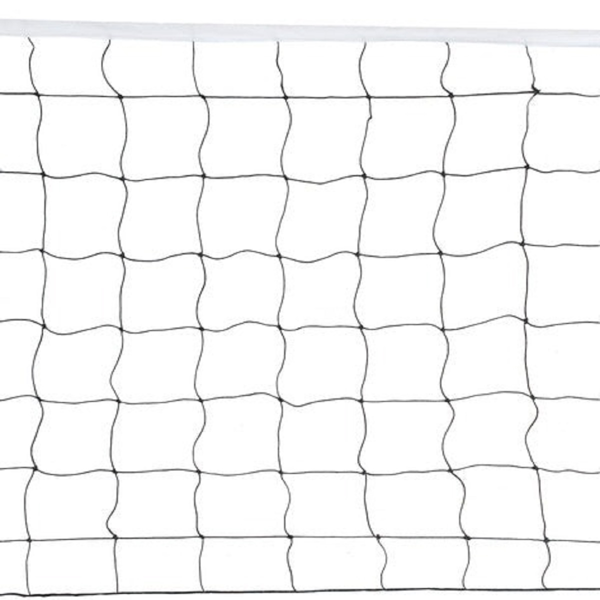 Una red de voleibol blanca con cordones negros, tensada vertical y horizontalmente.