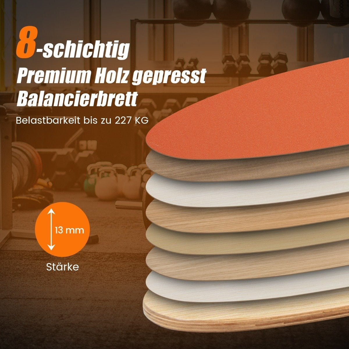 Tabla de equilibrio de madera prensada premium de 8 capas, 227 kg de capacidad, 13 mm.