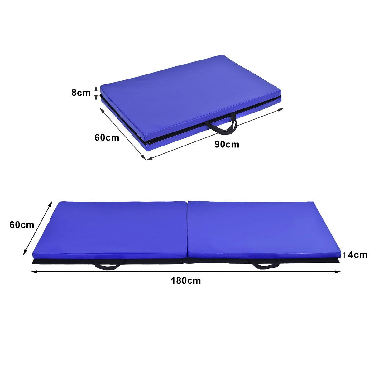 Alfombra azul, plegada 90x60x8cm, desplegada 180x60x4cm. Con asas.