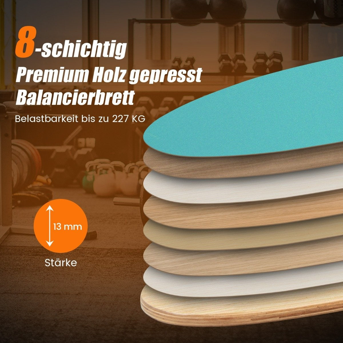 Tabla de equilibrio de madera premium de 8 capas, 13 mm de grosor, hasta 227 kg.