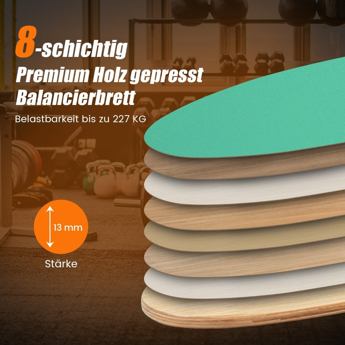 Tabla de equilibrio de madera premium de 8 capas, 13 mm de grosor, soporta 227 kg.