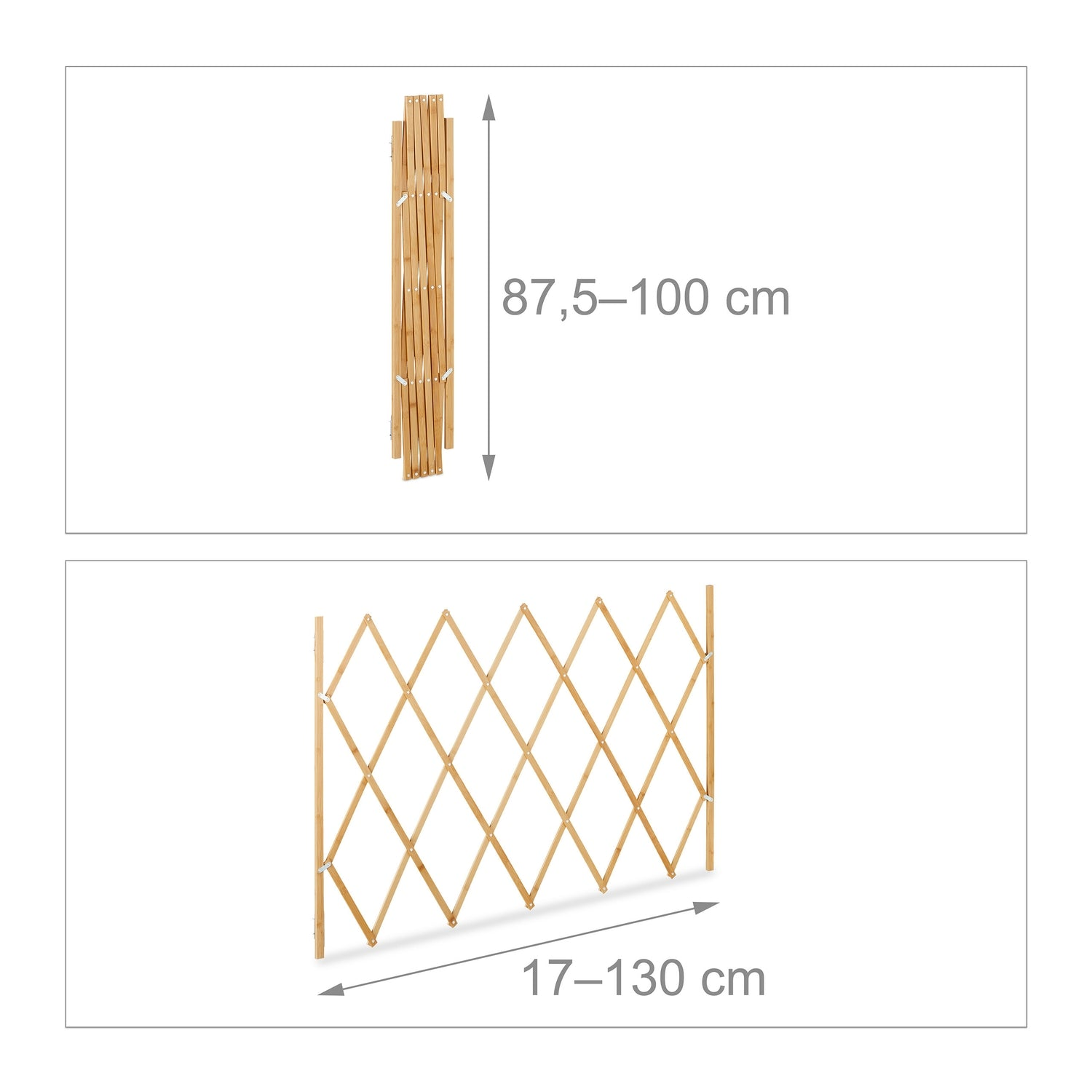 Valla de celosía de madera extensible, 87.5-100 cm alto, 17-130 cm ancho.