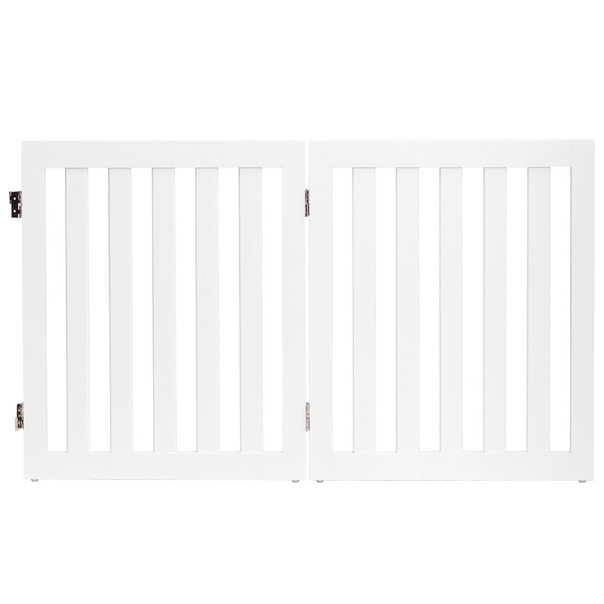 Una puerta blanca de dos paneles con barrotes verticales.