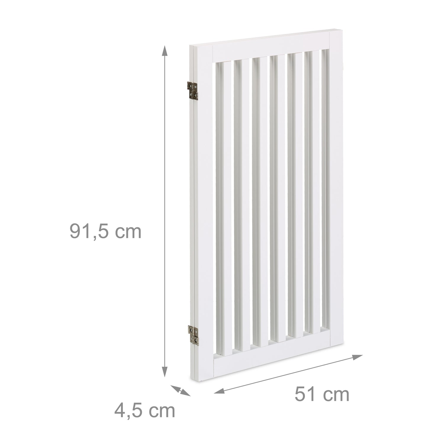 Una barrera de madera blanca plegable con listones verticales.