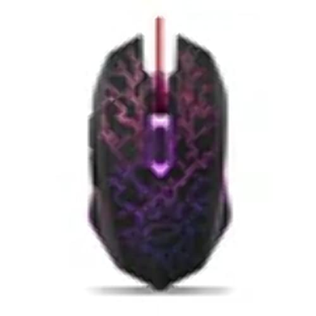 Mouse gaming nero con motivo a fulmine viola e rotella illuminata.