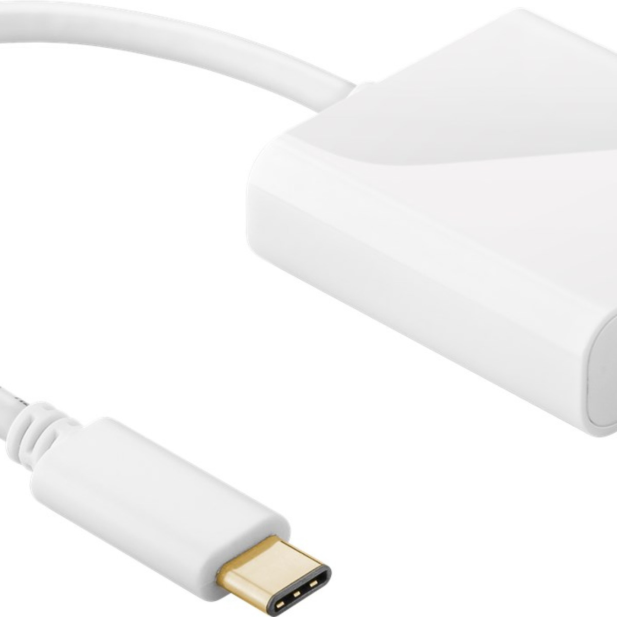 Ein weißer USB-C-Adapter mit goldenem Stecker.