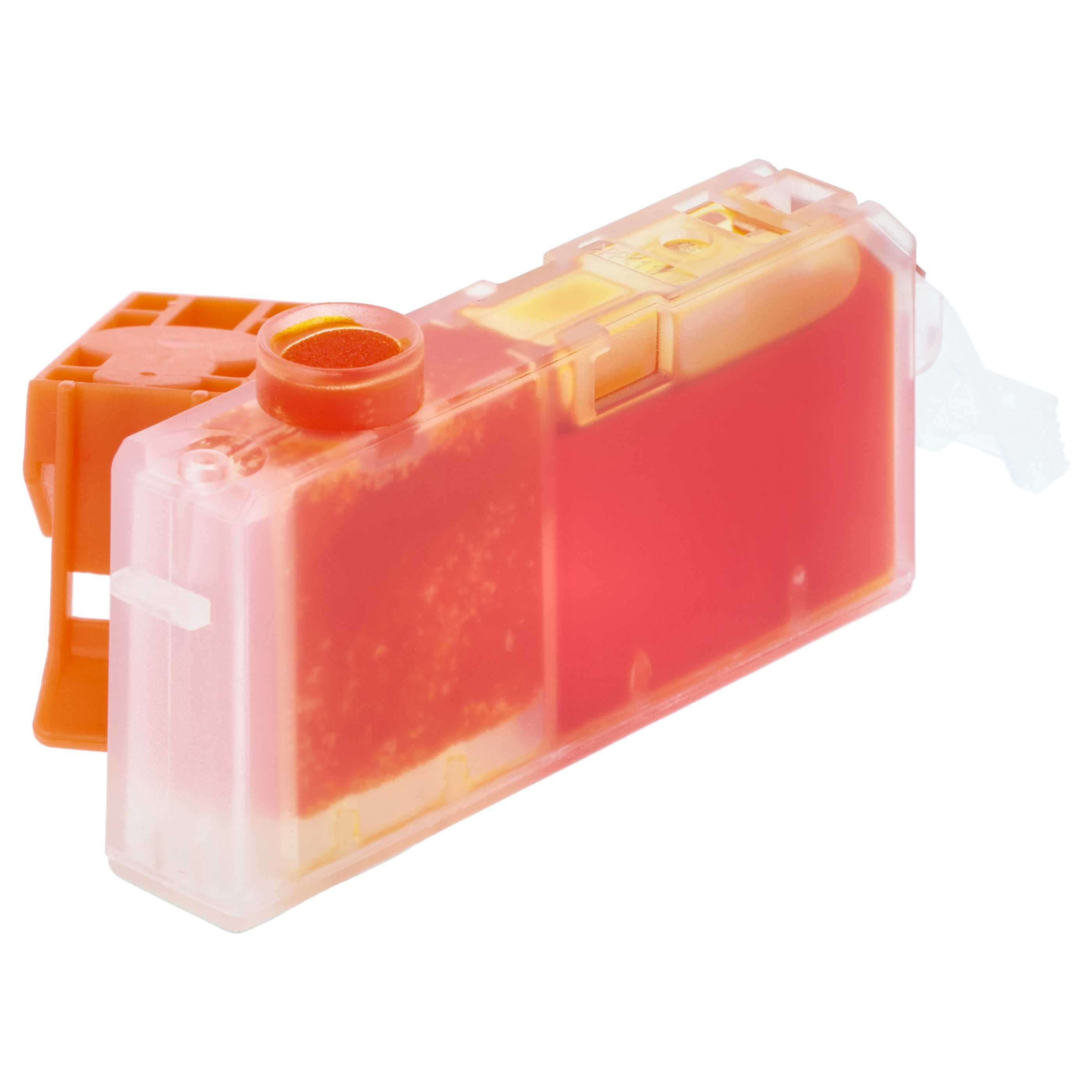 Orangefarbener Clip an durchsichtiger Tintenpatrone mit roter Tinte.