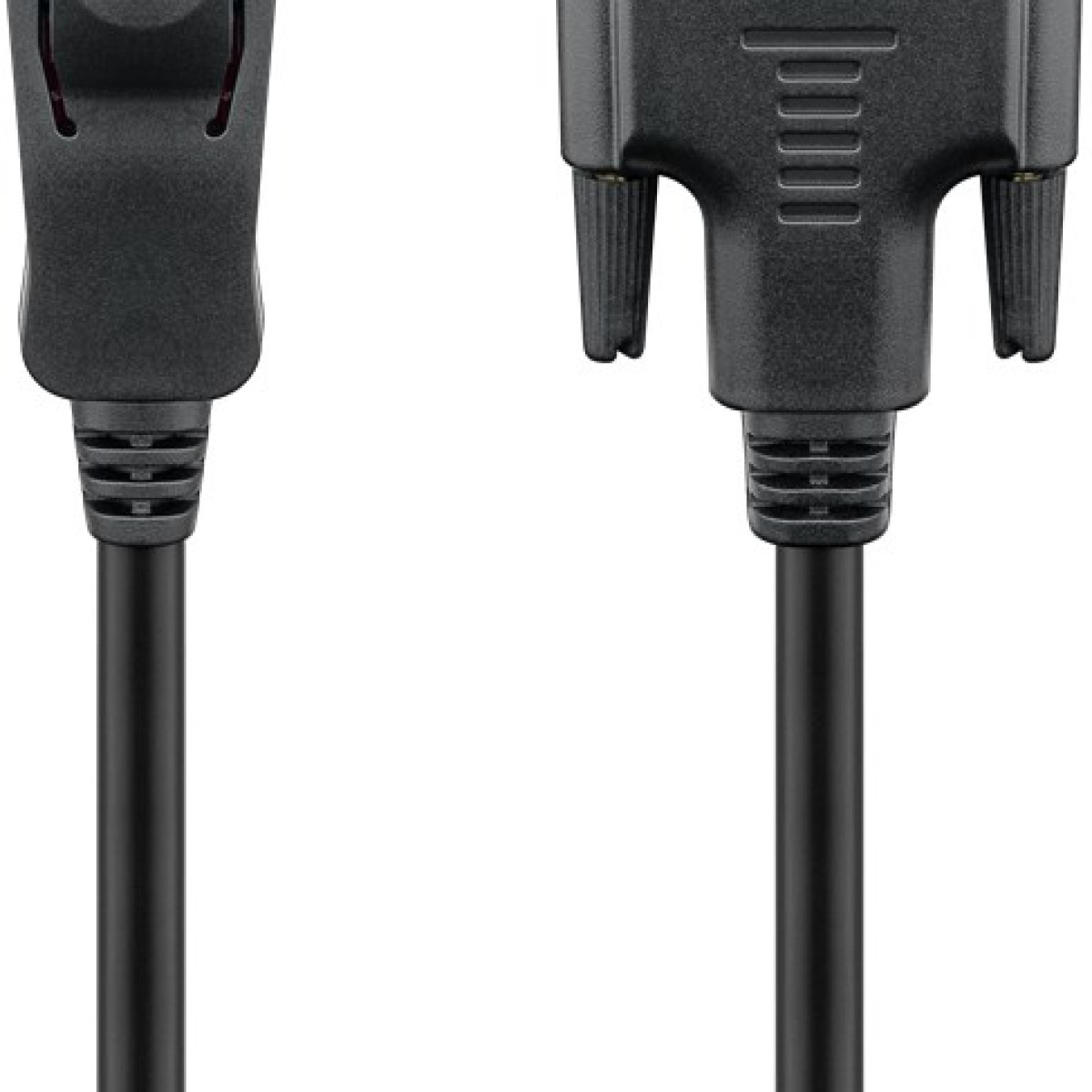 Zwei schwarze Kabelstecker mit Rillen und Kabeln auf weißem Hintergrund.