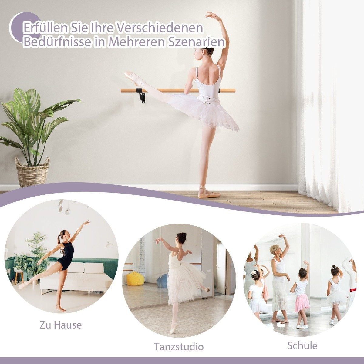 Práctica de ballet en varios escenarios: estudio, casa, escuela.
