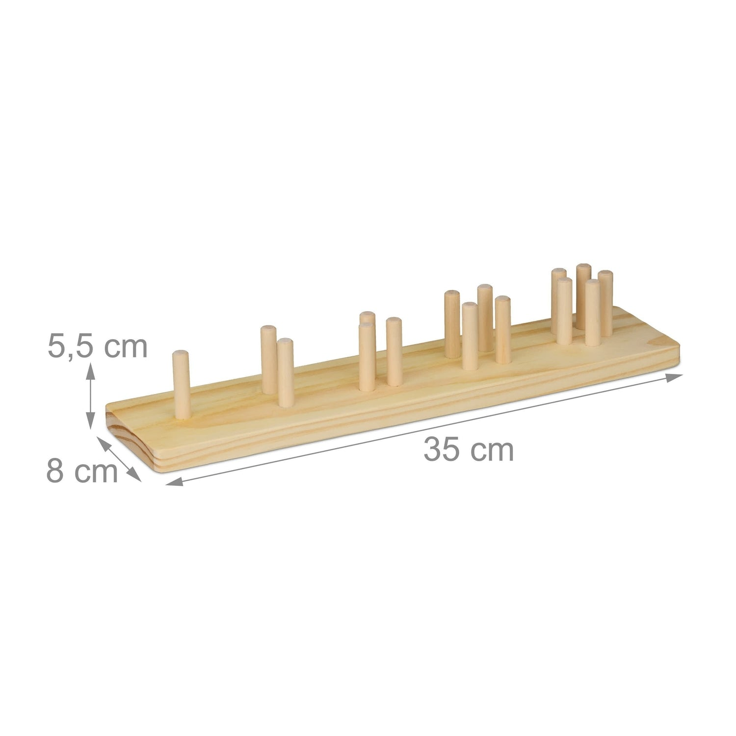 Tabla de madera con 17 clavijas, 35x8x5,5 cm.