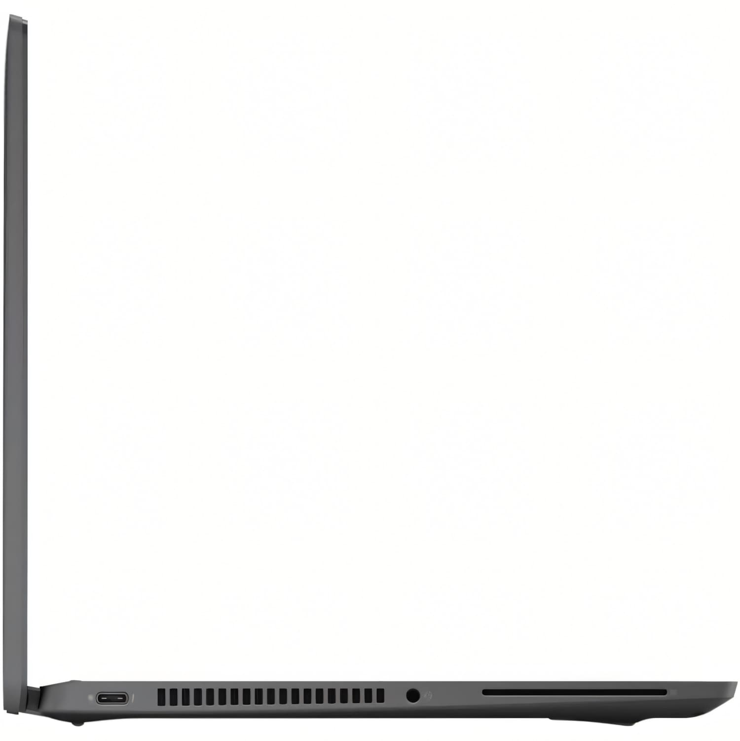 Perfil de portátil gris con puerto USB-C y rejillas de ventilación.