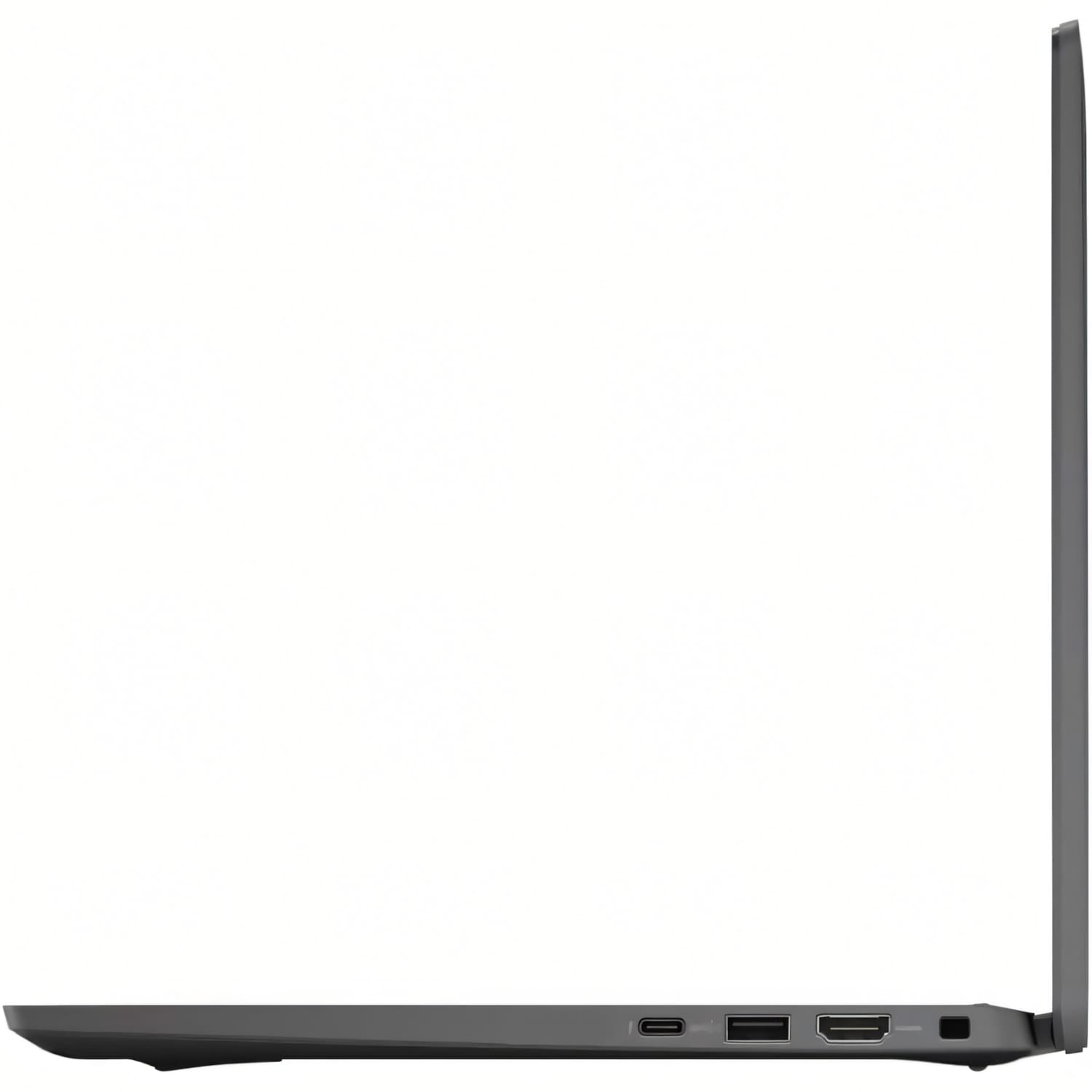 Vista lateral de un portátil gris con puertos USB-C, USB-A y HDMI.