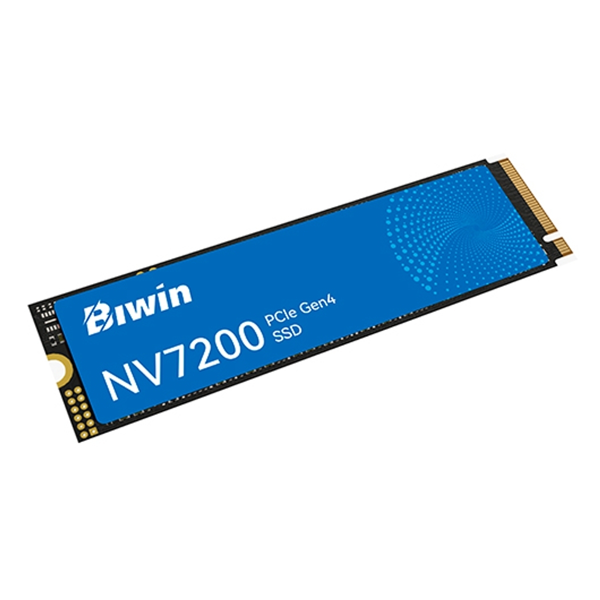 SSD Biwin NV7200 PCIe Gen4 con etichetta blu e motivo.