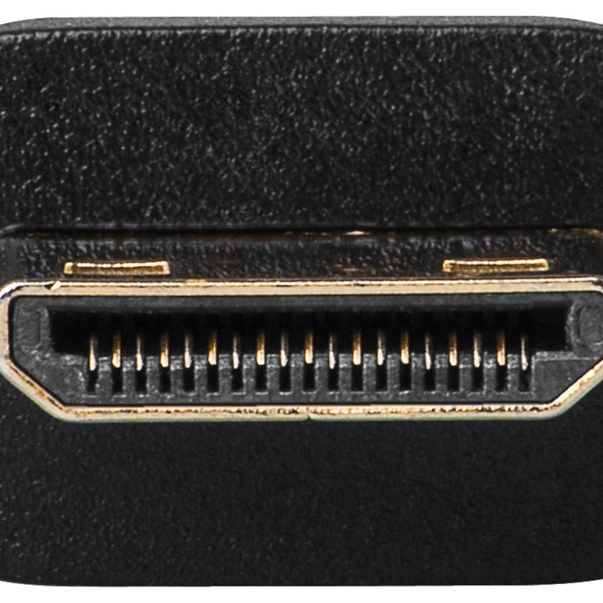 Primo piano di un connettore HDMI nero con pin dorati.