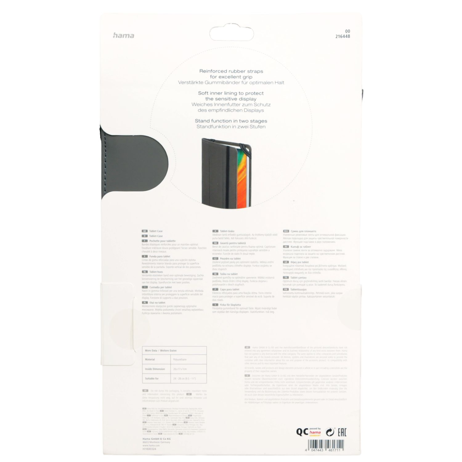 Hama Tablet-Hülle mit Gummibändern, weichem Innenfutter und Standfunktion.