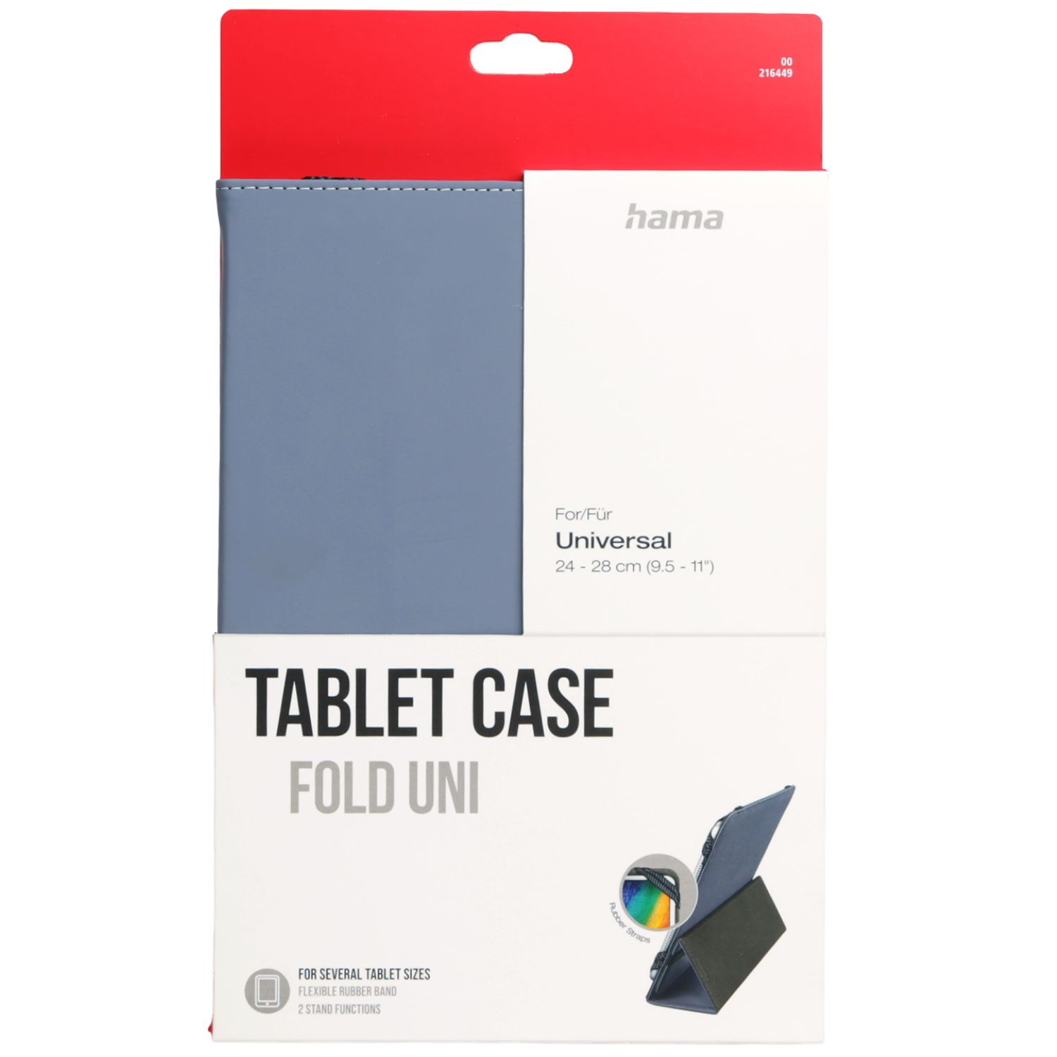 Hama Tablet-Hülle, blau, mit Standfunktion und Gummibändern.