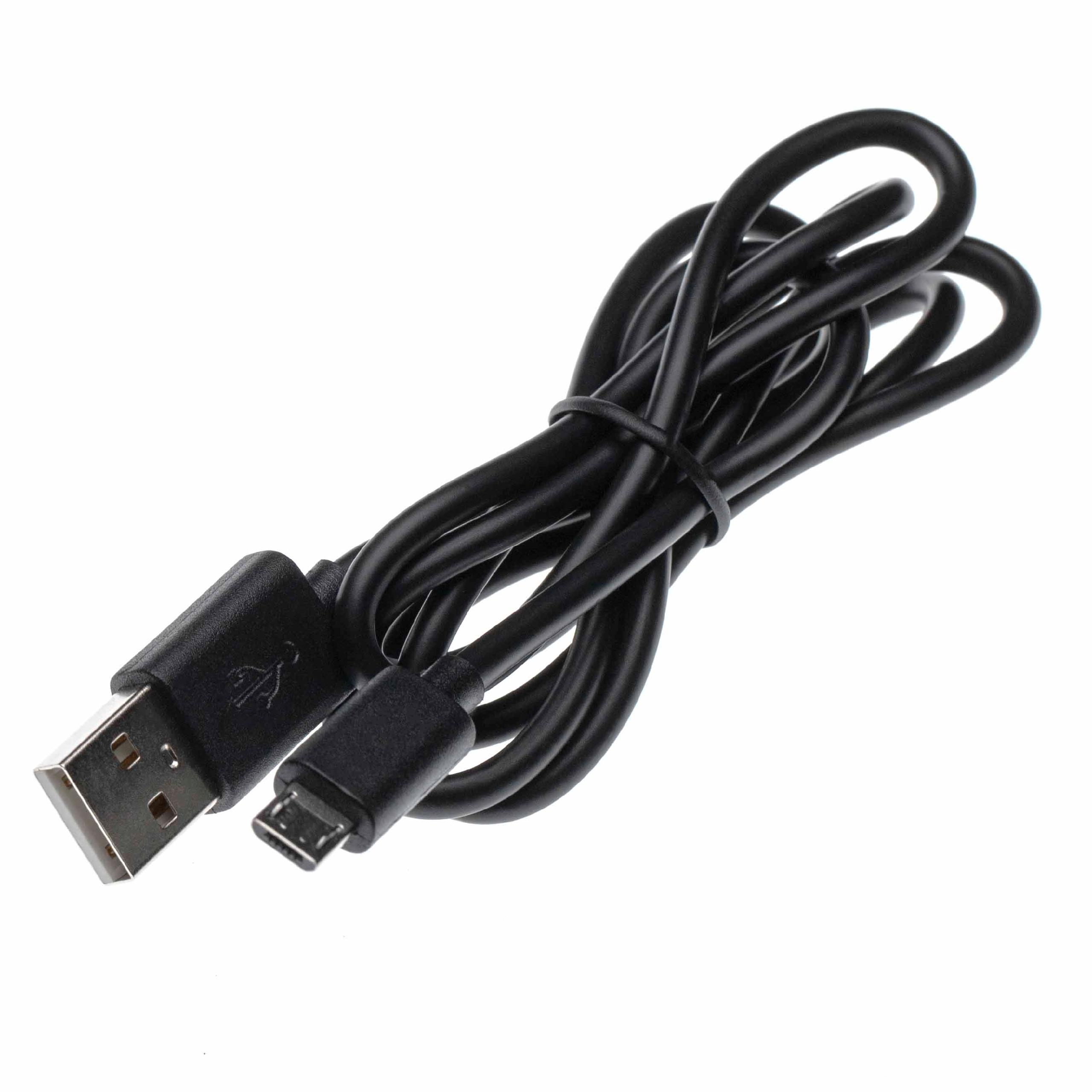 Schwarzes USB-Kabel mit USB-A- und Micro-USB-Anschlüssen, auf weißem Hintergrund.