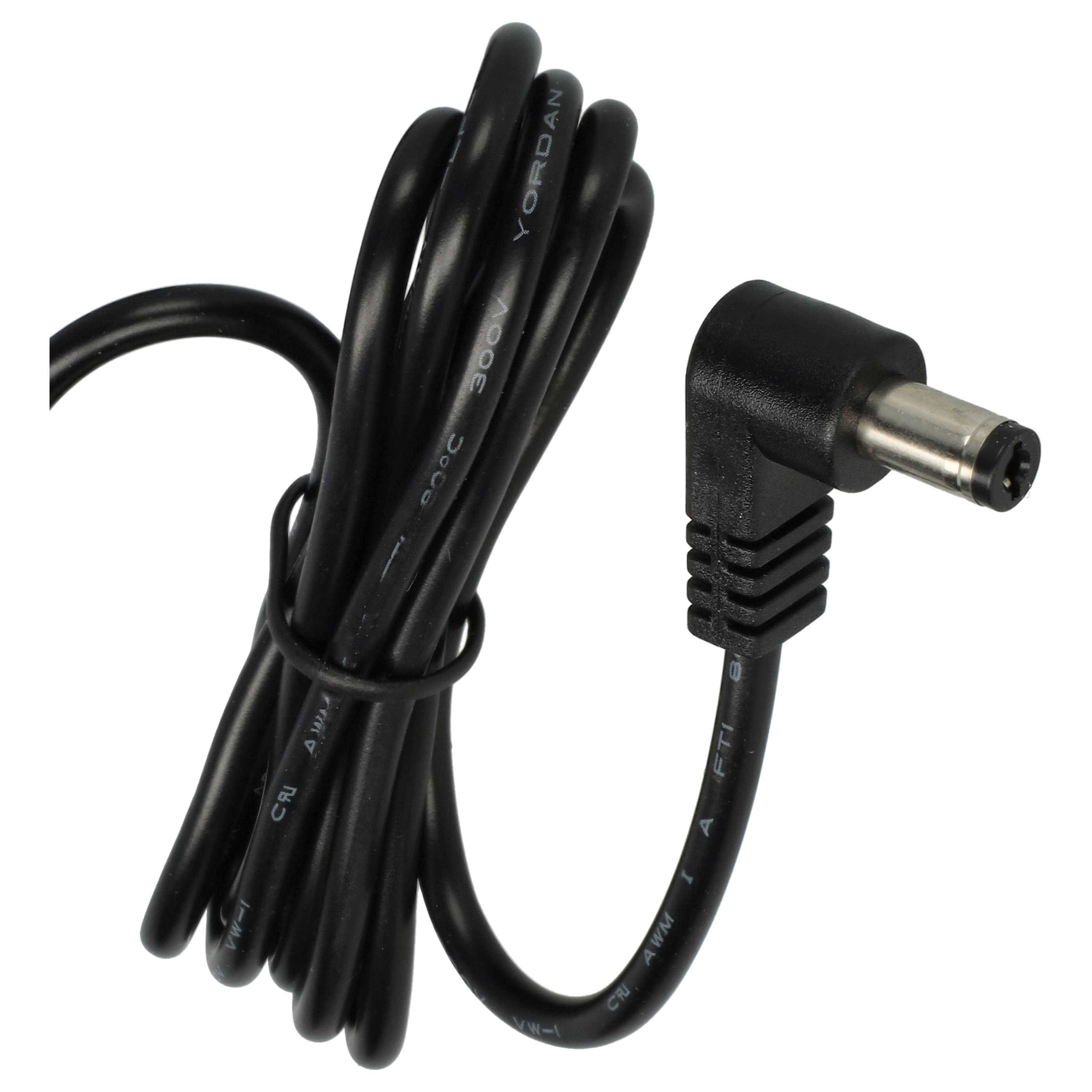Schwarzes Kabel mit rechtwinkligem Stecker, aufgerollt.