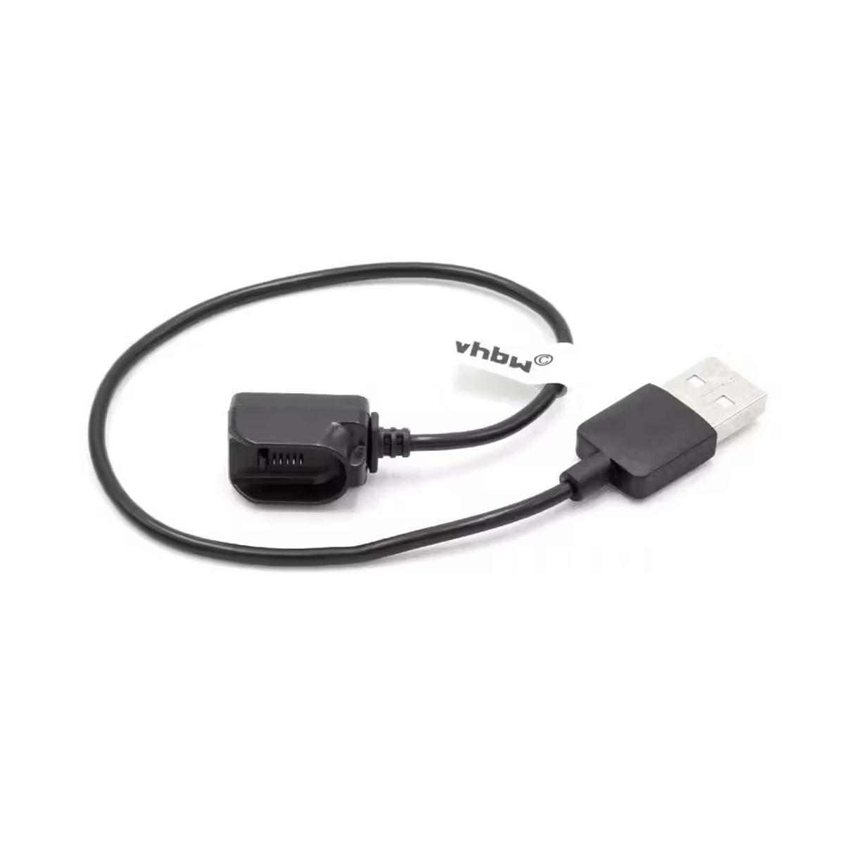 Un cavo di ricarica USB nero con connettore proprietario su un'estremità.