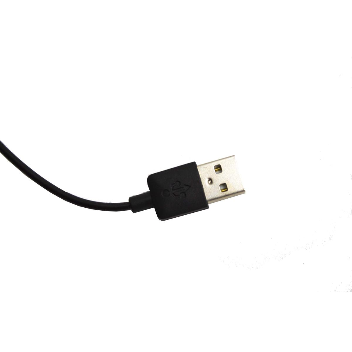 Un cavo USB nero con connettore argentato e simbolo USB.