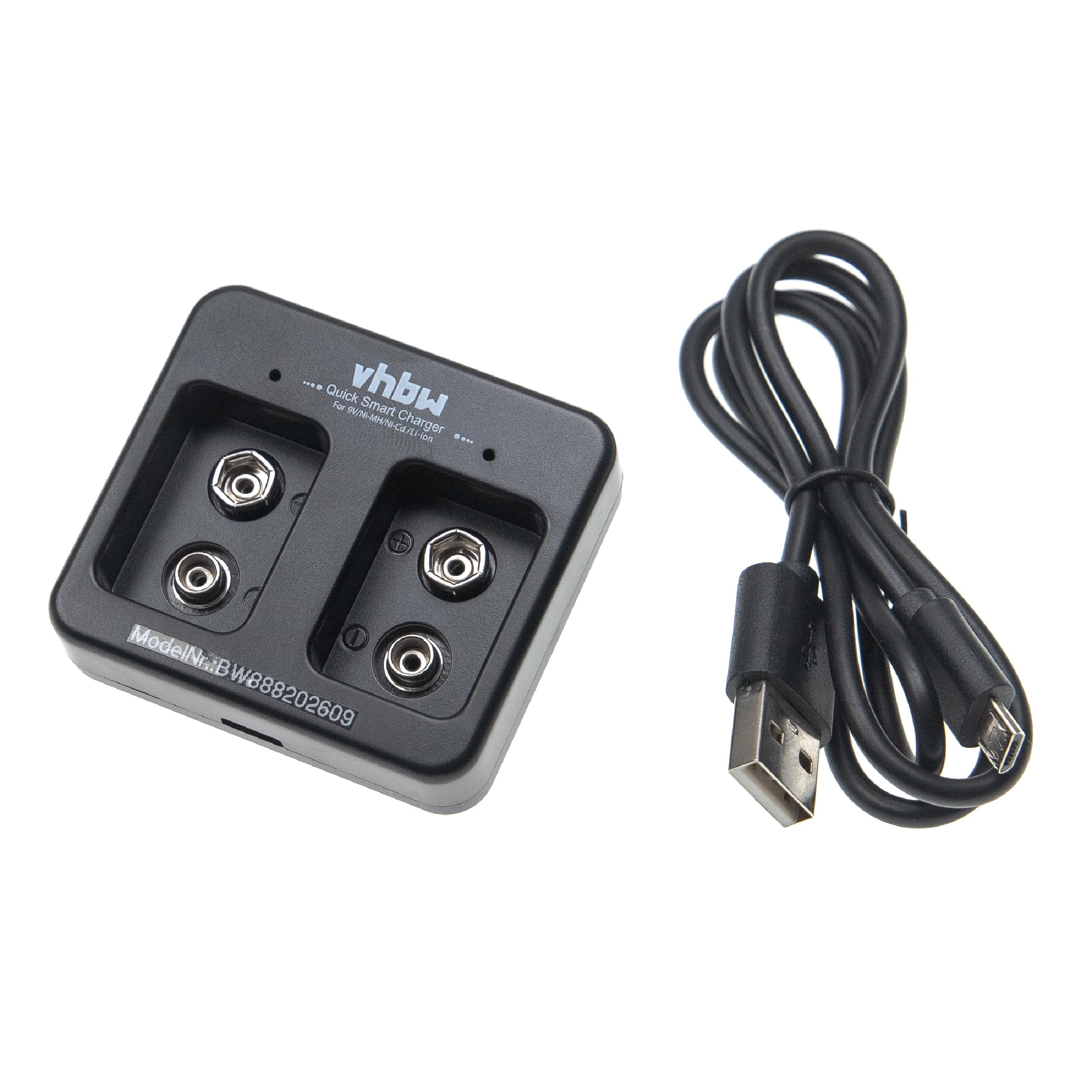 Schwarzes Ladegerät mit USB-Kabel für Batterien, Modell BW888202609.