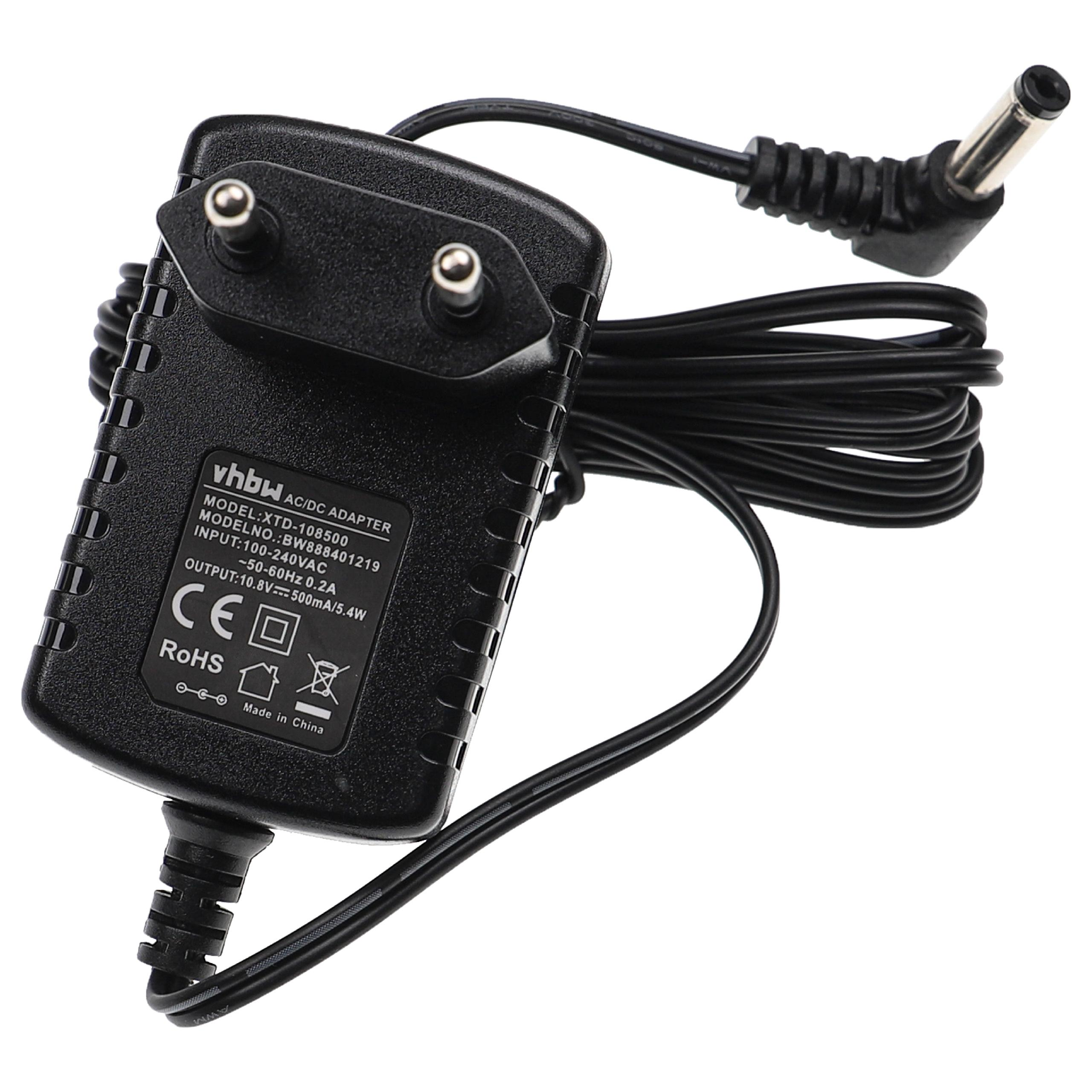 Schwarzer Netzteiladapter mit Kabel und Stecker, CE und RoHS Zeichen.