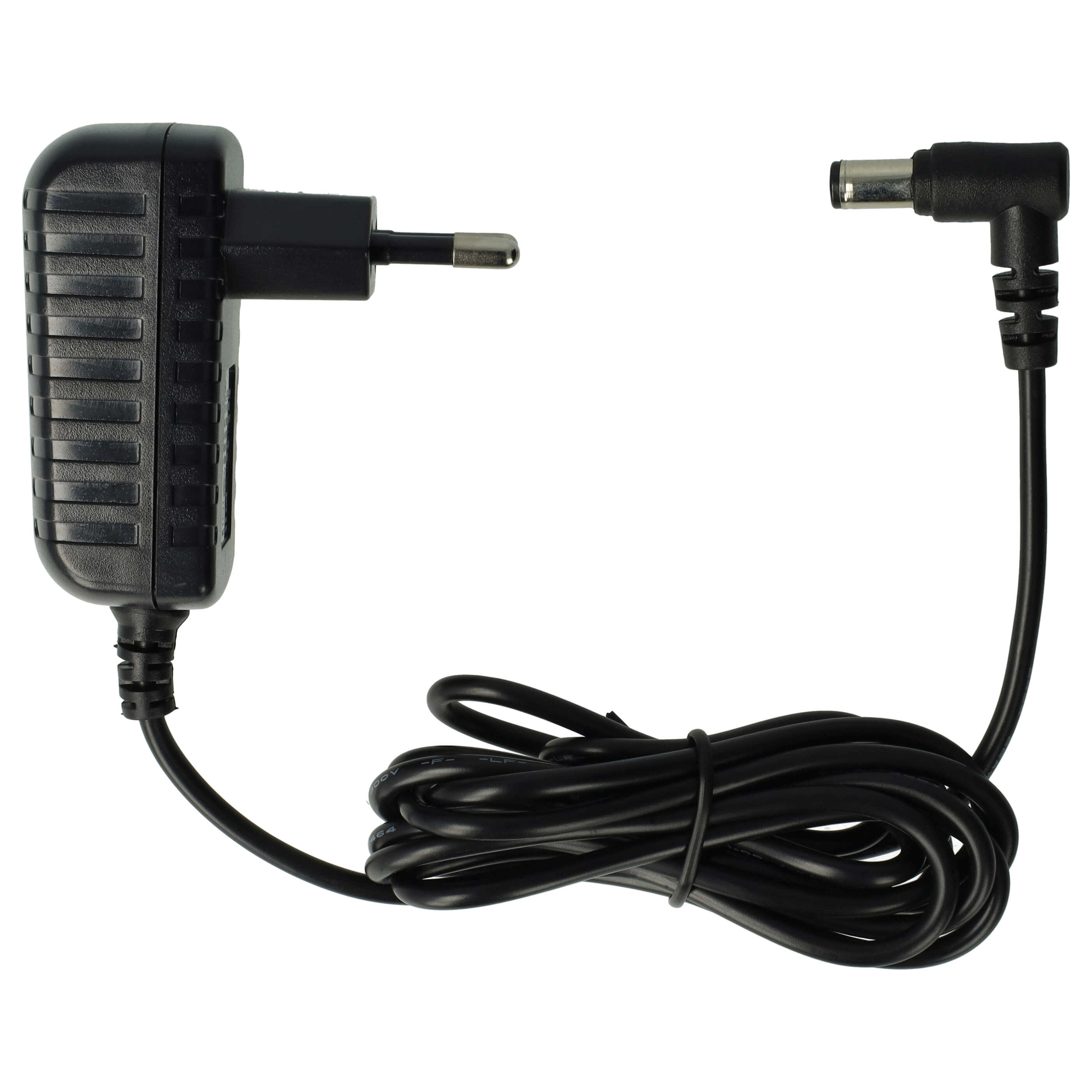 Schwarzes Netzteil mit Eurostecker und abgewinkeltem Hohlstecker.