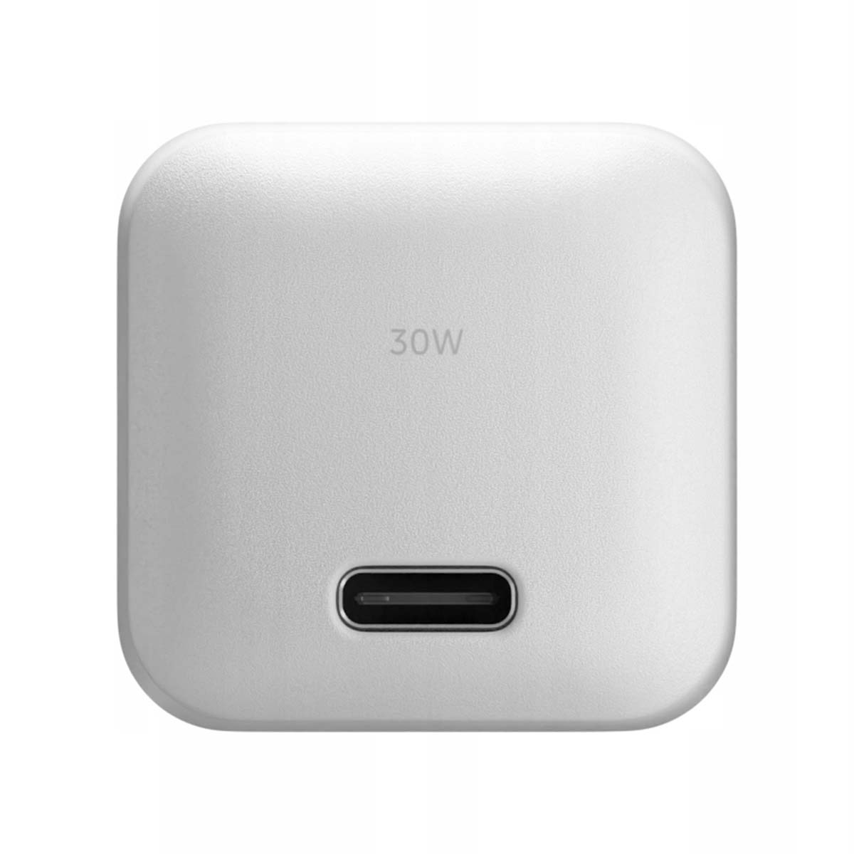 Un caricatore USB-C bianco da 30W con una singola porta.