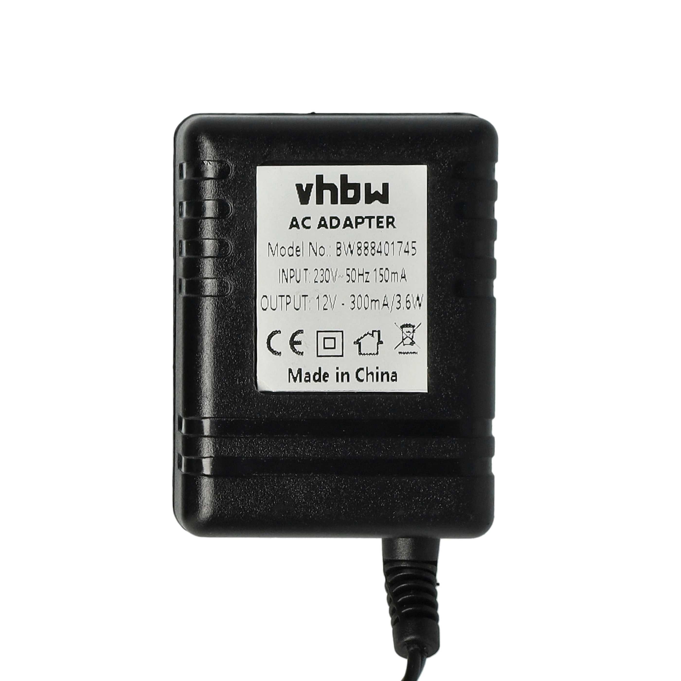 Schwarzer VHBW AC-Adapter mit Beschriftung und Kabel.