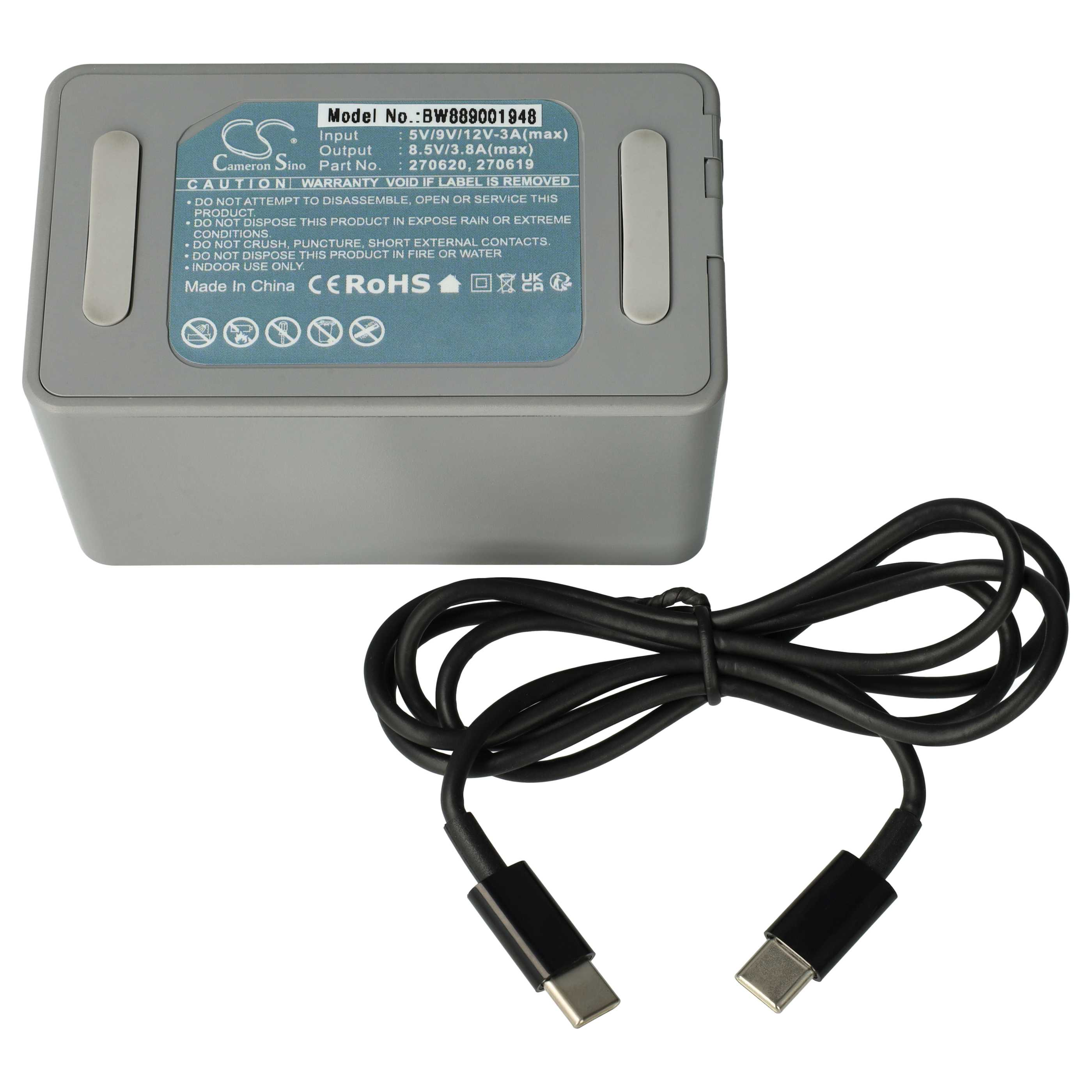 Grauer Akku mit Kabel und USB-C-Anschlüssen, Modell BW889001948.