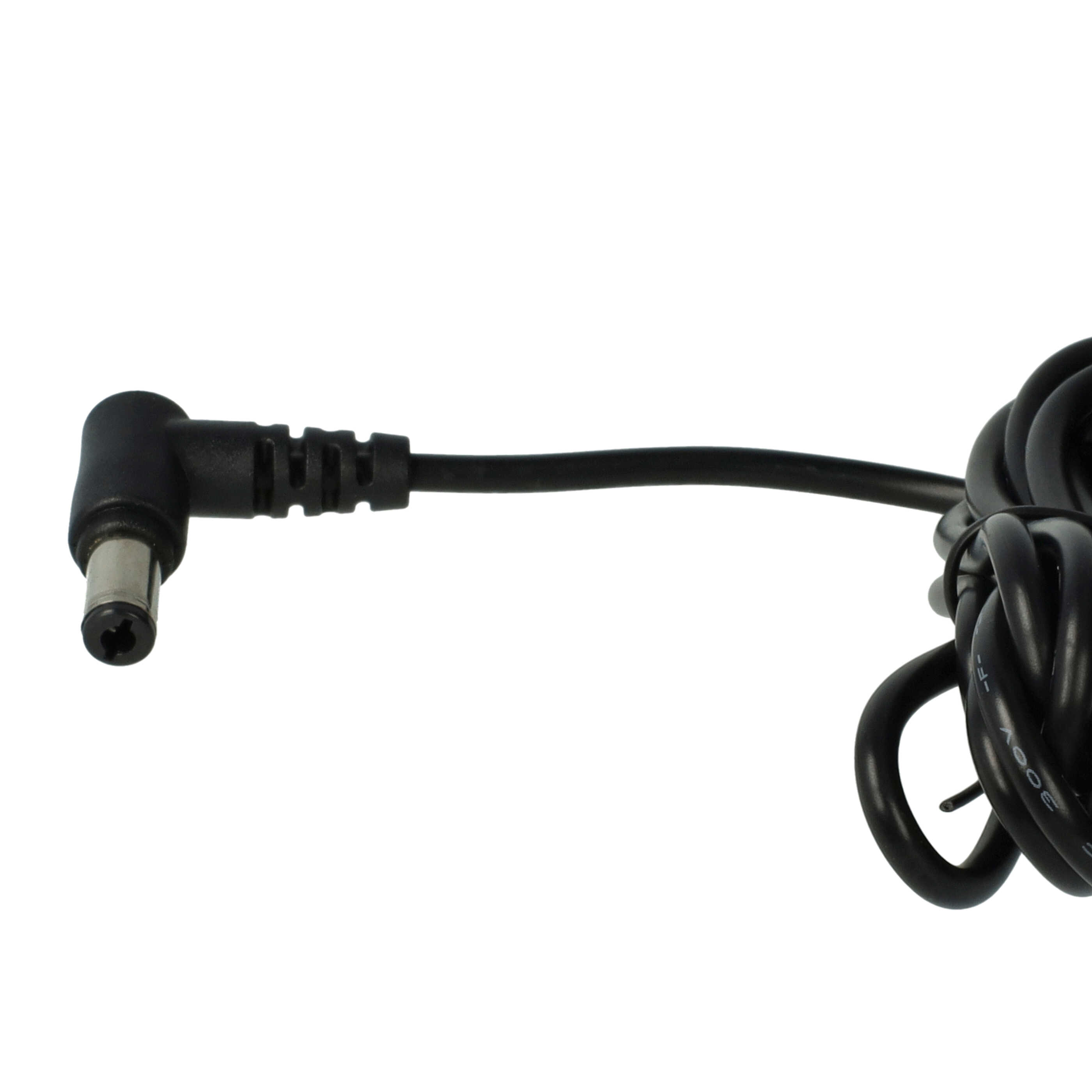 Ein schwarzes Kabel mit einem abgewinkelten Stecker und einem aufgewickelten Kabel.