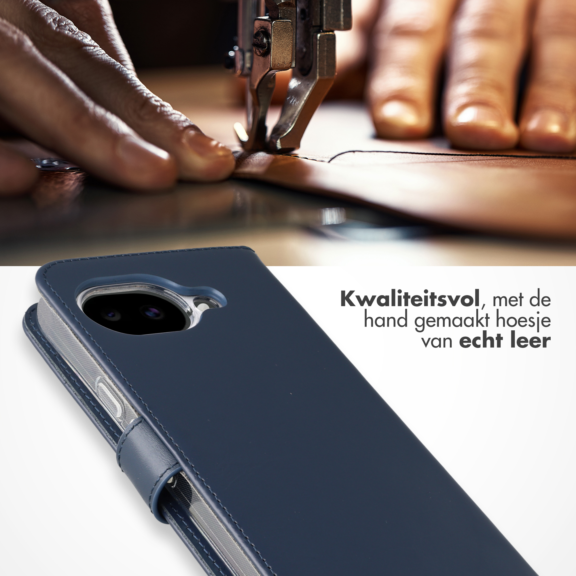 Mains cousant du cuir pour étui de téléphone à la machine.
