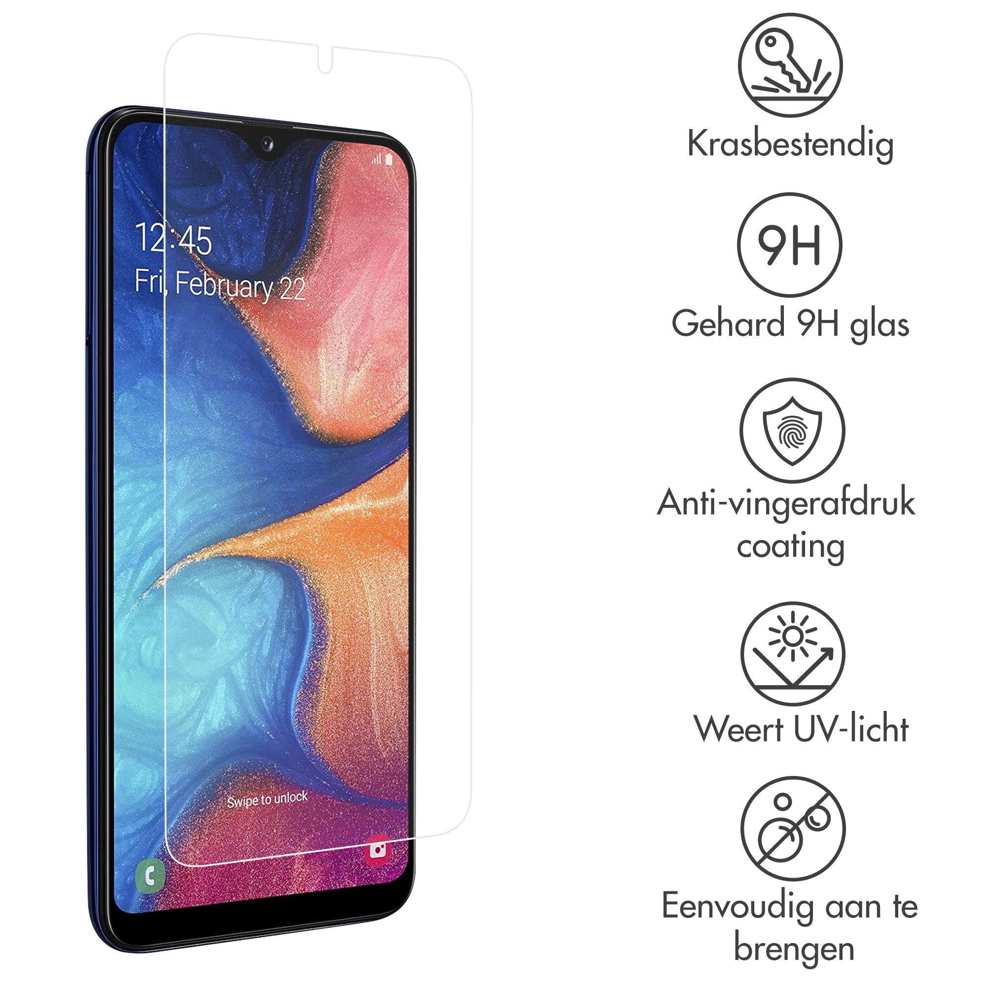 Een smartphone scherm met ernaast een glazen screenprotector.