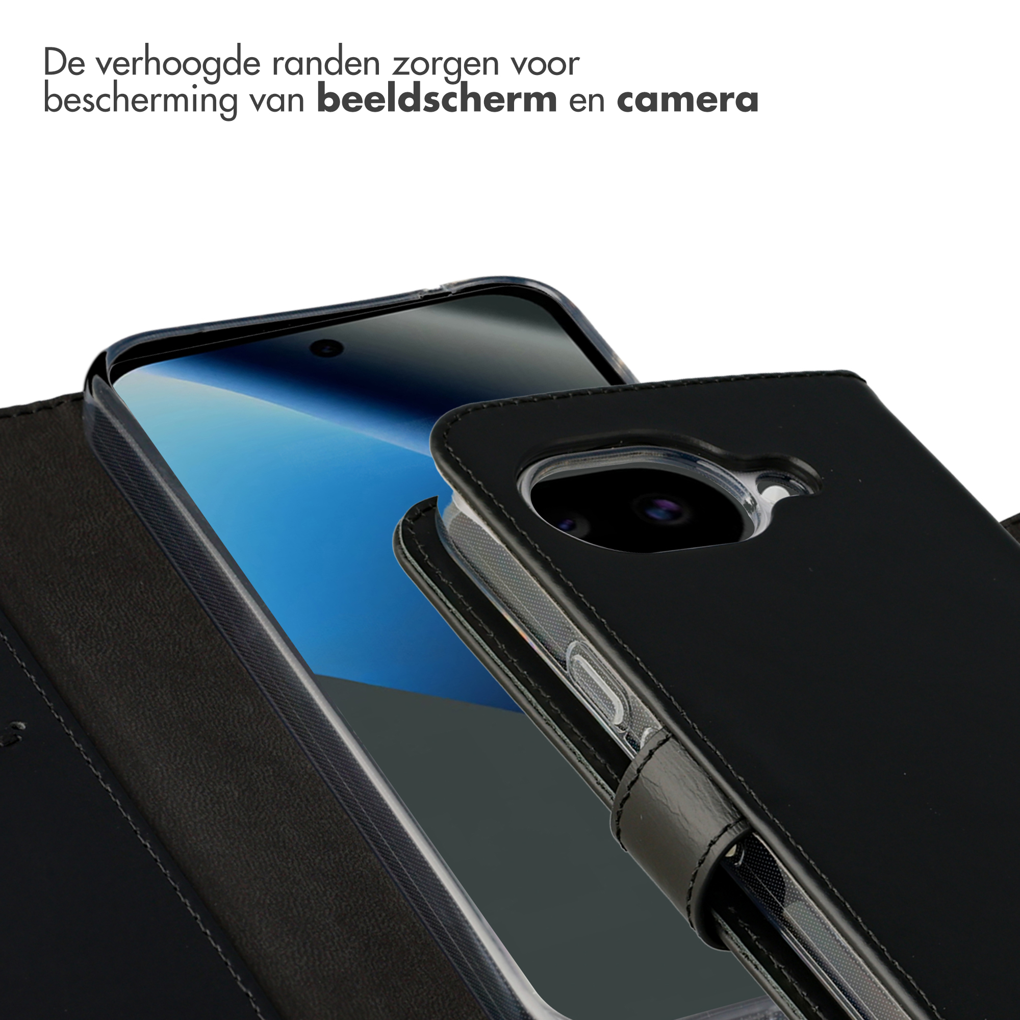 Coque de téléphone noire avec bords surélevés pour protéger écran et appareil photo.